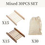 Sustainably Crafted Wooden Soap Dishes + Natural Fiber Pouches - 100% Hand-Finished