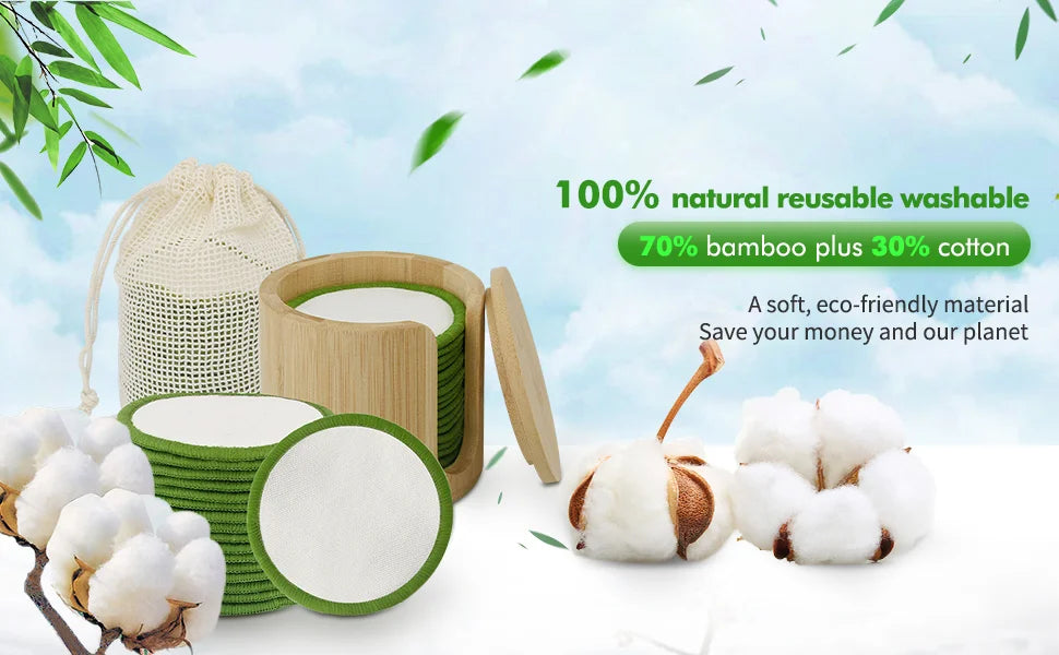 Essential 16-Piece Set Reusable Makeup Remover Pads (Bamboo + Cotton)