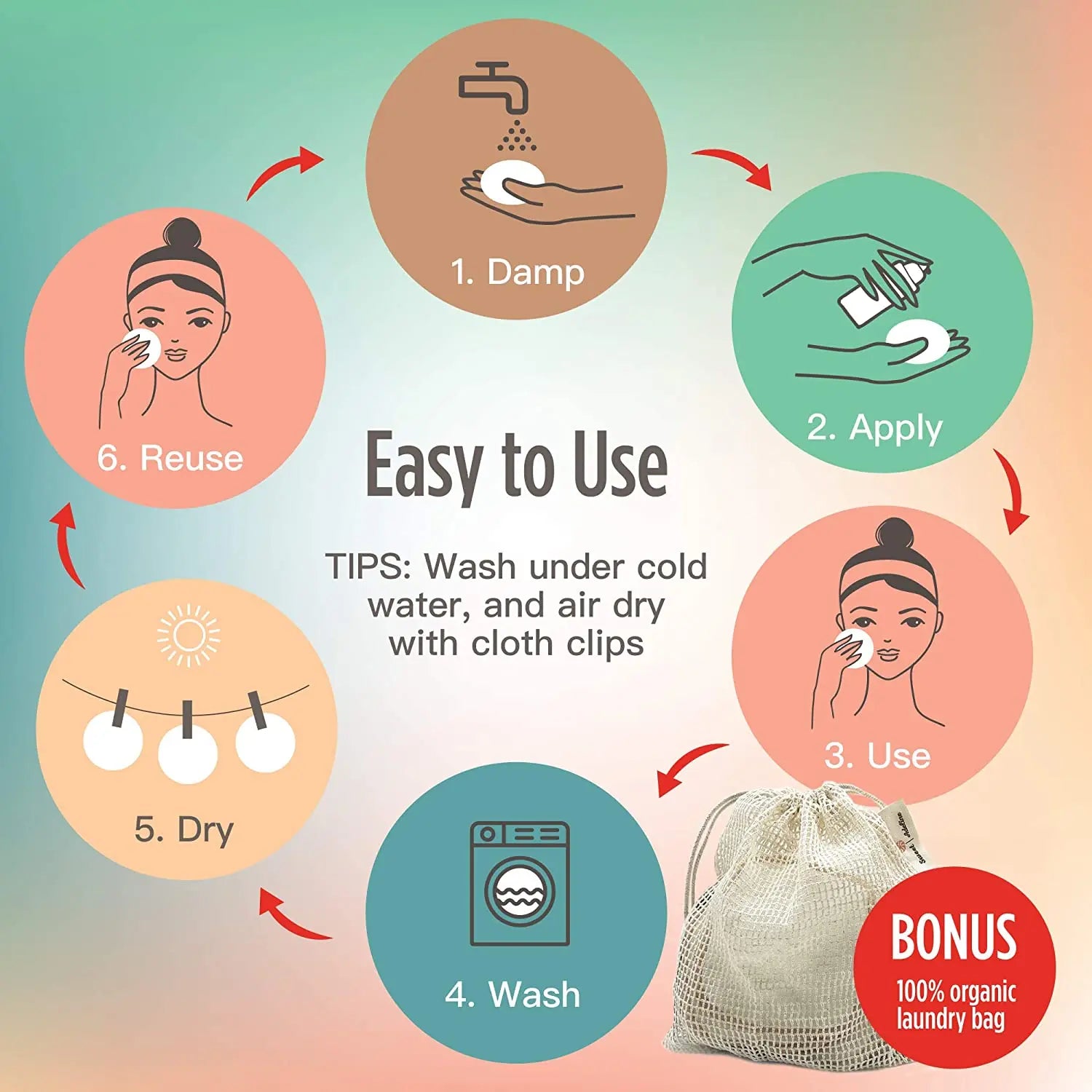 Essential 16-Piece Set Reusable Makeup Remover Pads (Bamboo + Cotton)