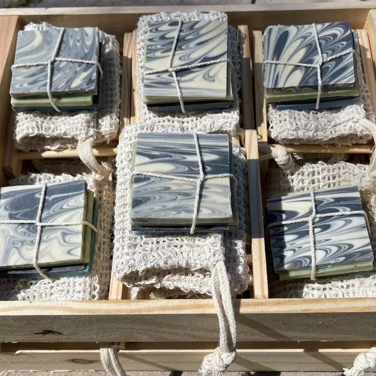Sustainably Crafted Wooden Soap Dishes + Natural Fiber Pouches - 100% Hand-Finished