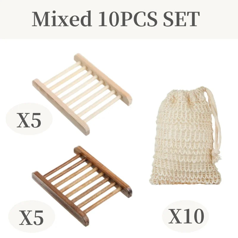 Sustainably Crafted Wooden Soap Dishes + Natural Fiber Pouches - 100% Hand-Finished