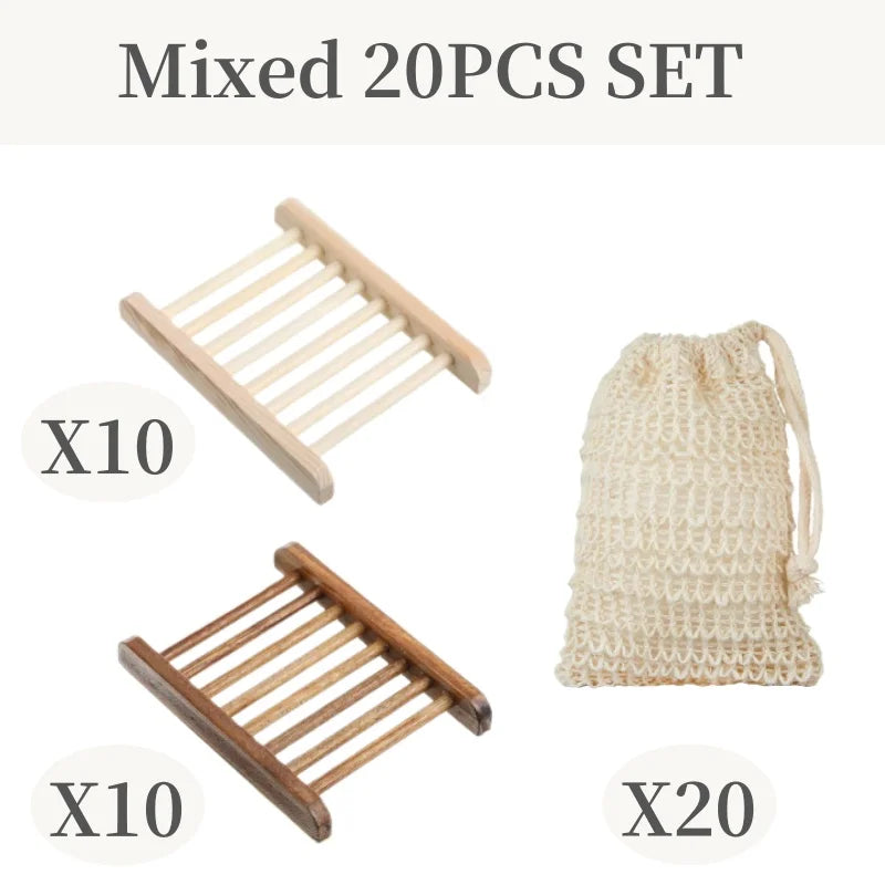 Sustainably Crafted Wooden Soap Dishes + Natural Fiber Pouches - 100% Hand-Finished
